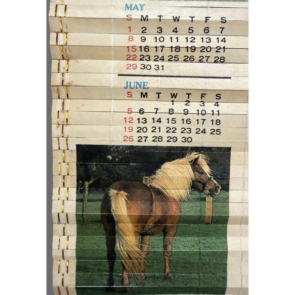 Vintage 1988-1989 Bamboo Slatted Double-Sided HORSE Calendar Roll 31.5